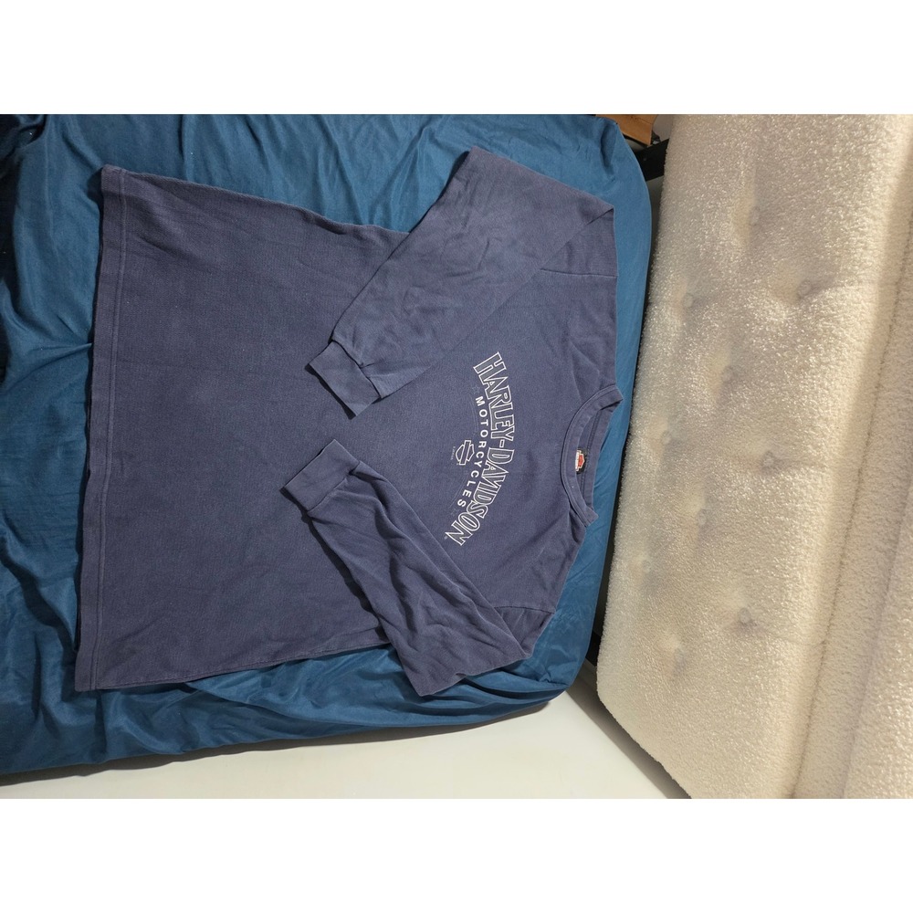 Harley-Davidson Mens XL Waffle Knit Thermal Long Sleeve Shirt Navy Blue Mike's